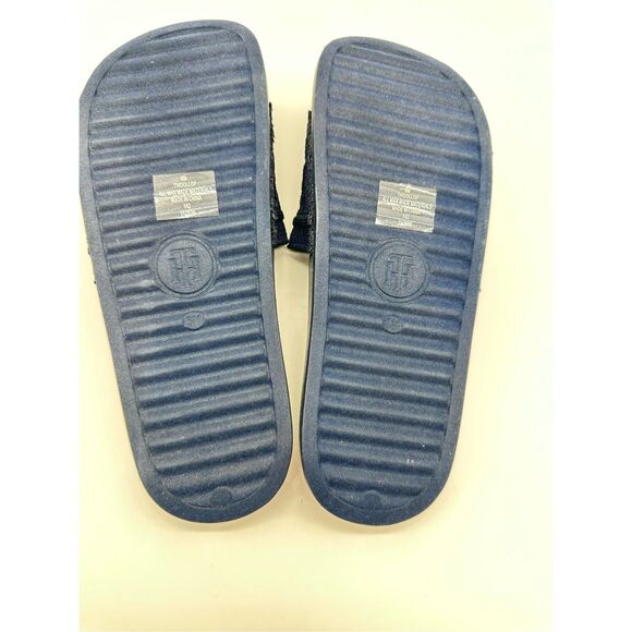 TOMMY HILFIGER Womens Navy Knit Logo Pool Slides Dollop Round Toe Slip On Slide - Picture 4 of 6